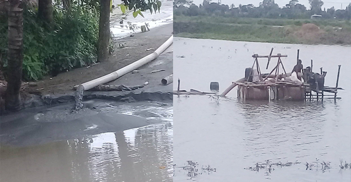 নিষিদ্ধ ড্রেজার দ্বারা ফসলি জমি কেটে বালু উত্তলন